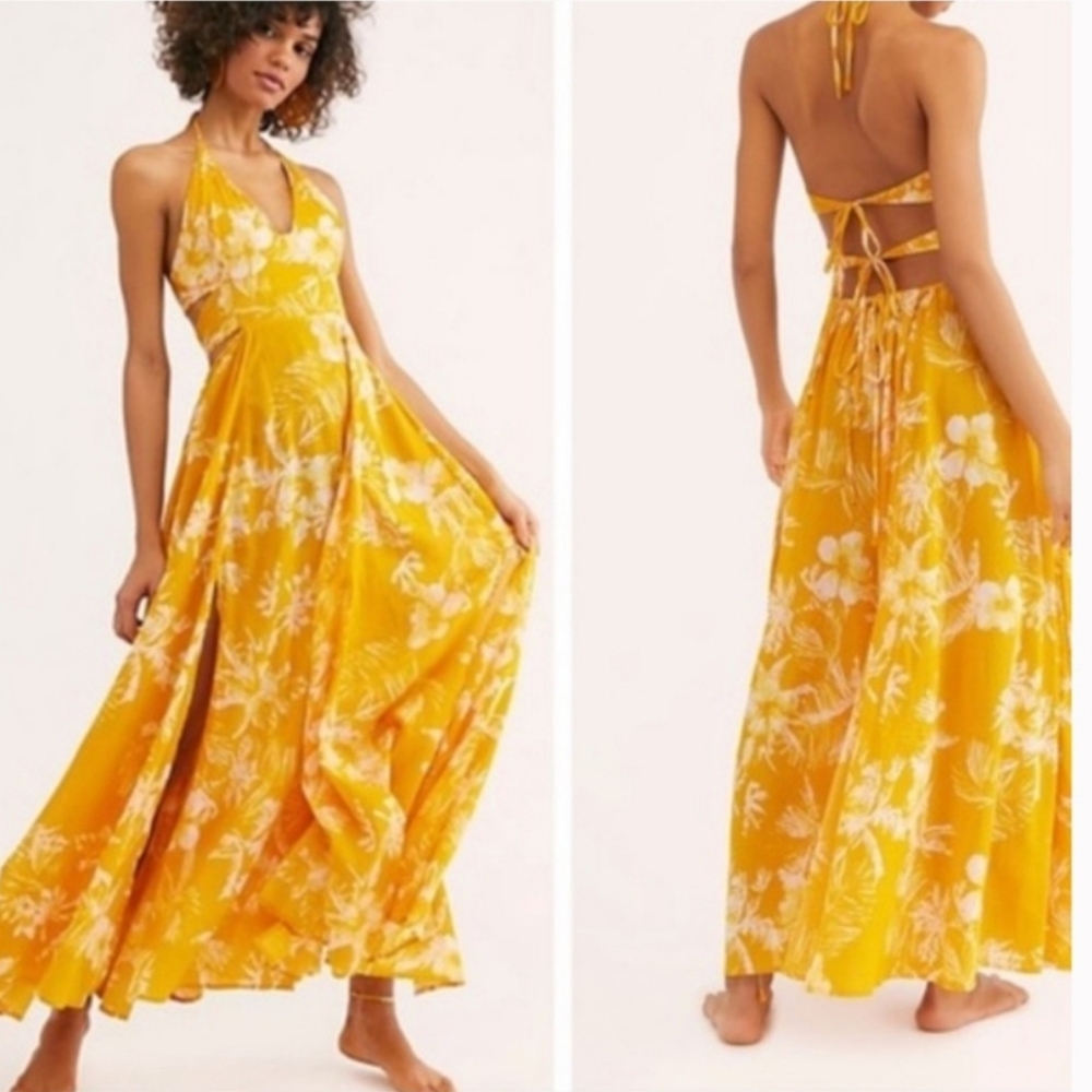 Free People Lille Hawaii Honey Yellow Maxi Dress M